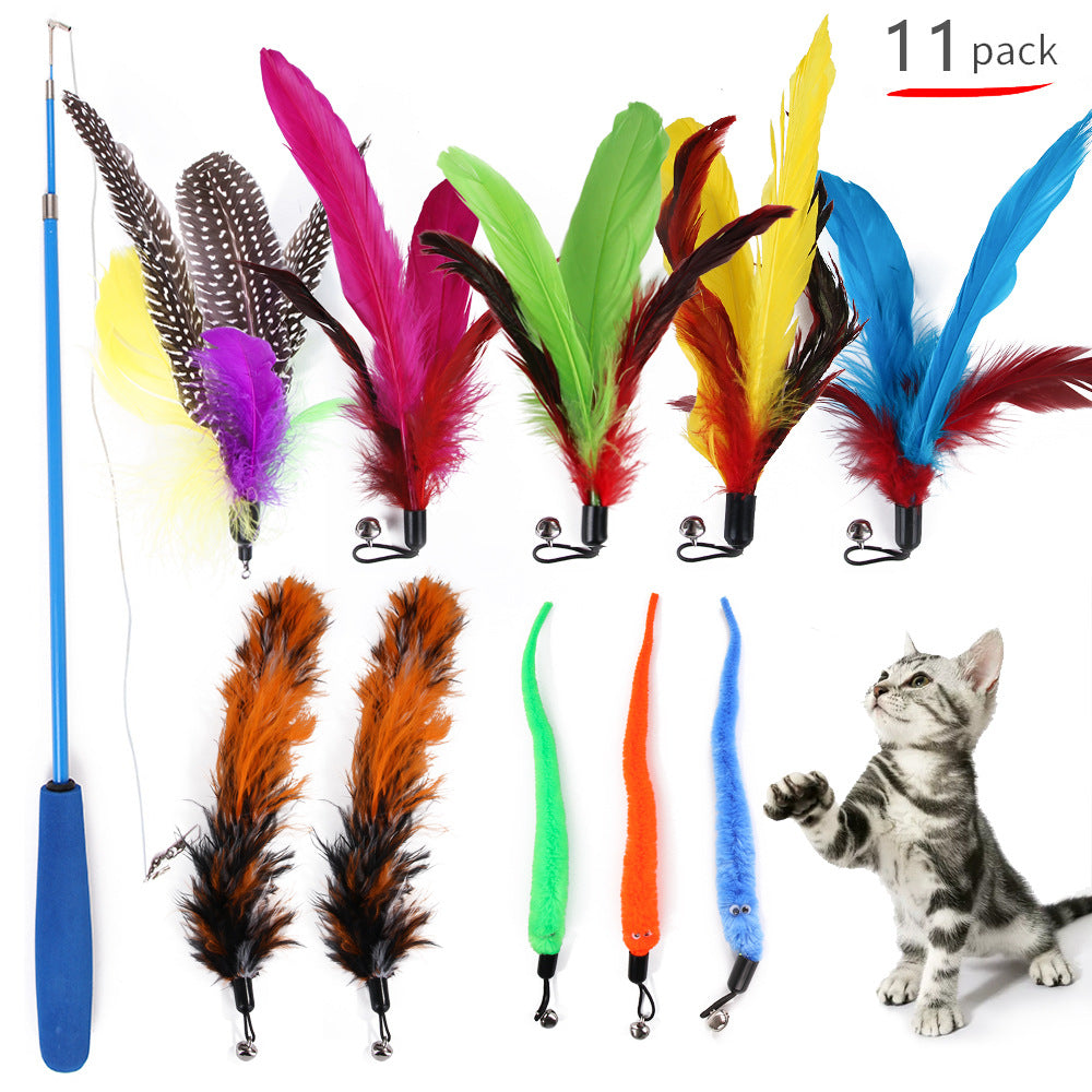 11-Pack Cat Feather Toy Set-FurrGo