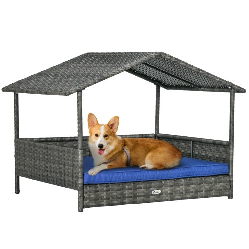 Outdoor Wicker Dog House & Canopy