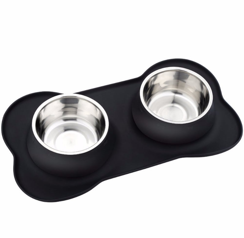 Stainless Steel Non-Skid Dog Bowls With Silicone Mat