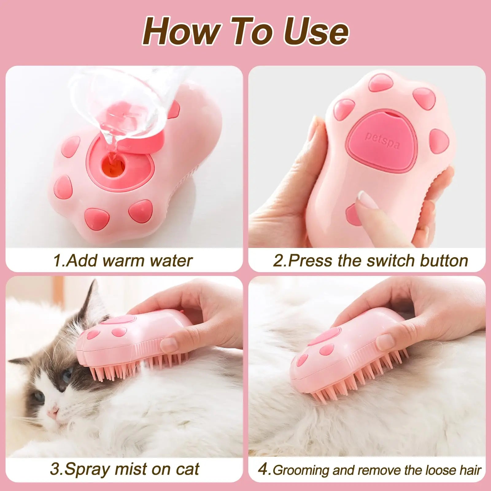 Steamy Pet Brush with Built-In Sprayer