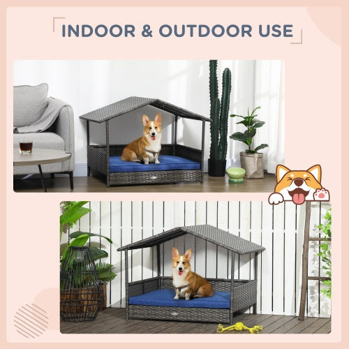 Outdoor Wicker Dog House & Canopy