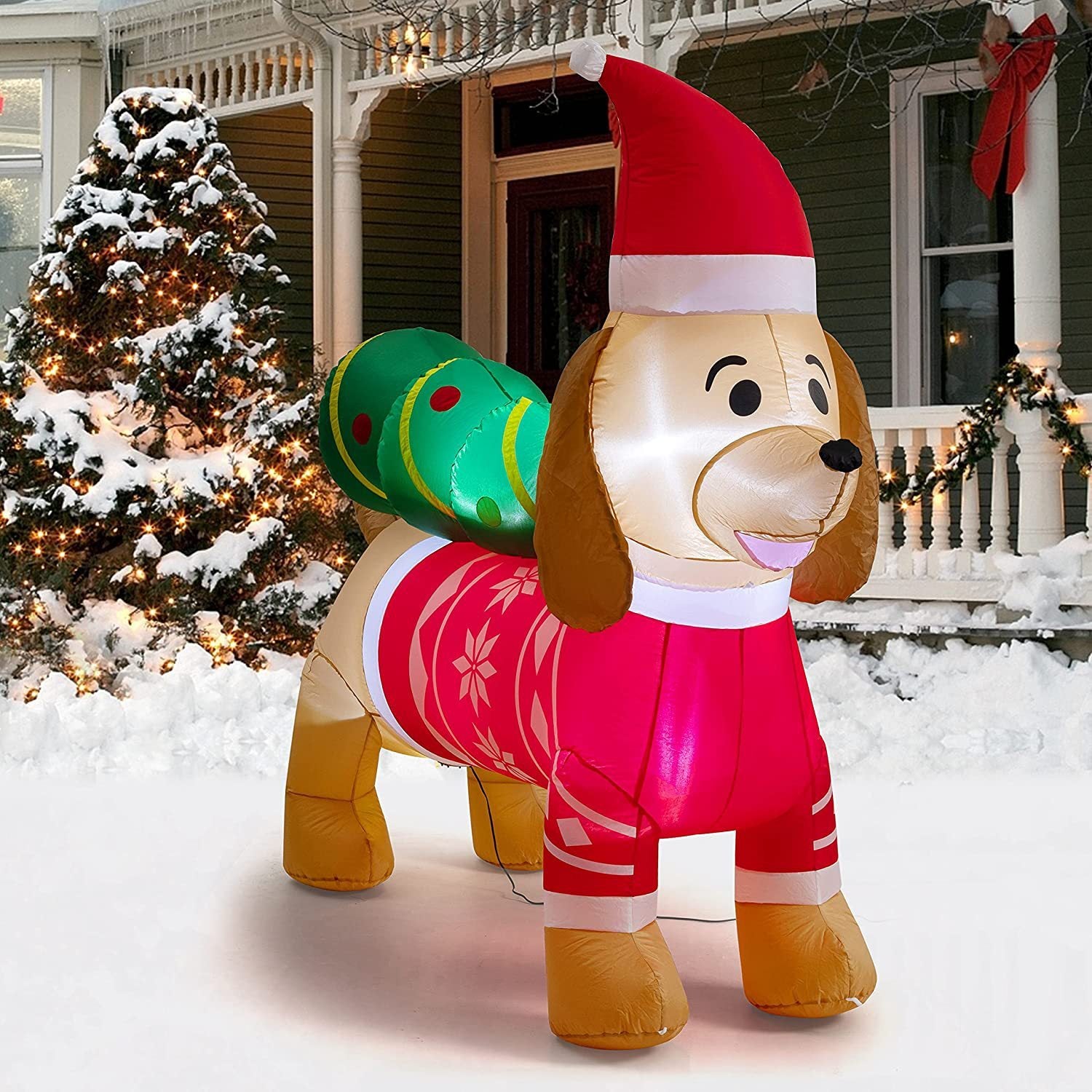 Inflatable 7-Foot Christmas Dog