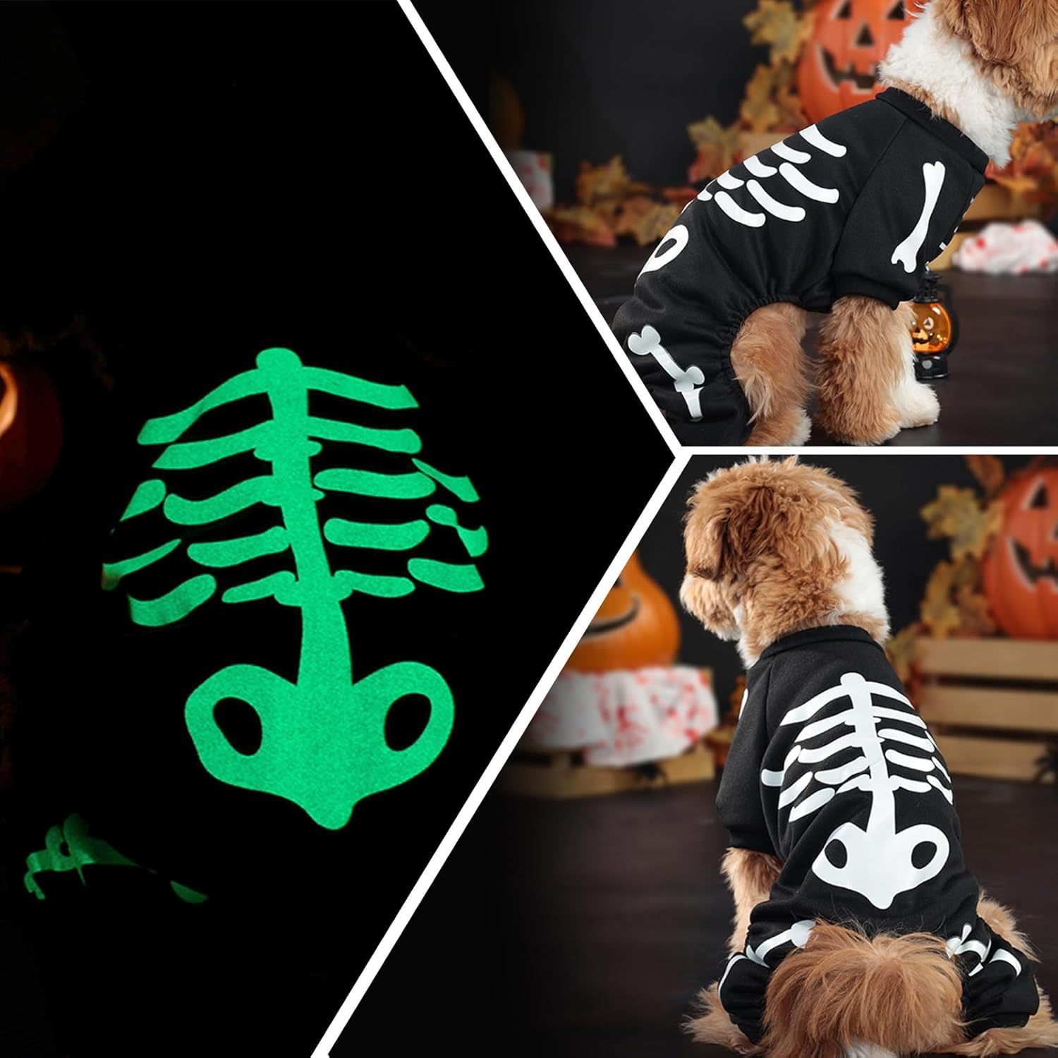 Dog Skeleton Glow-In-The-Dark Halloween Jumpsuit