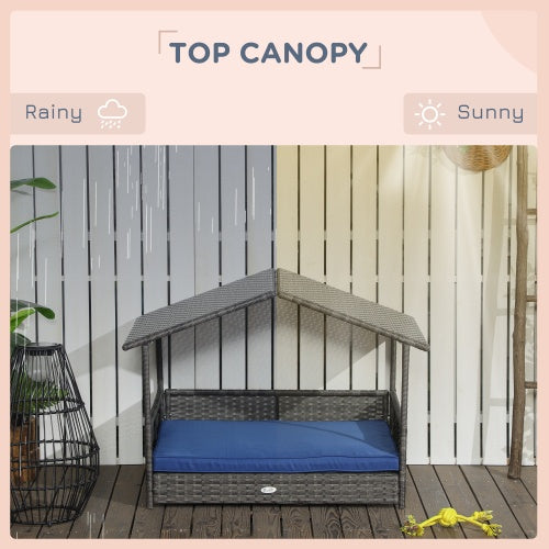 Outdoor Wicker Dog House & Canopy