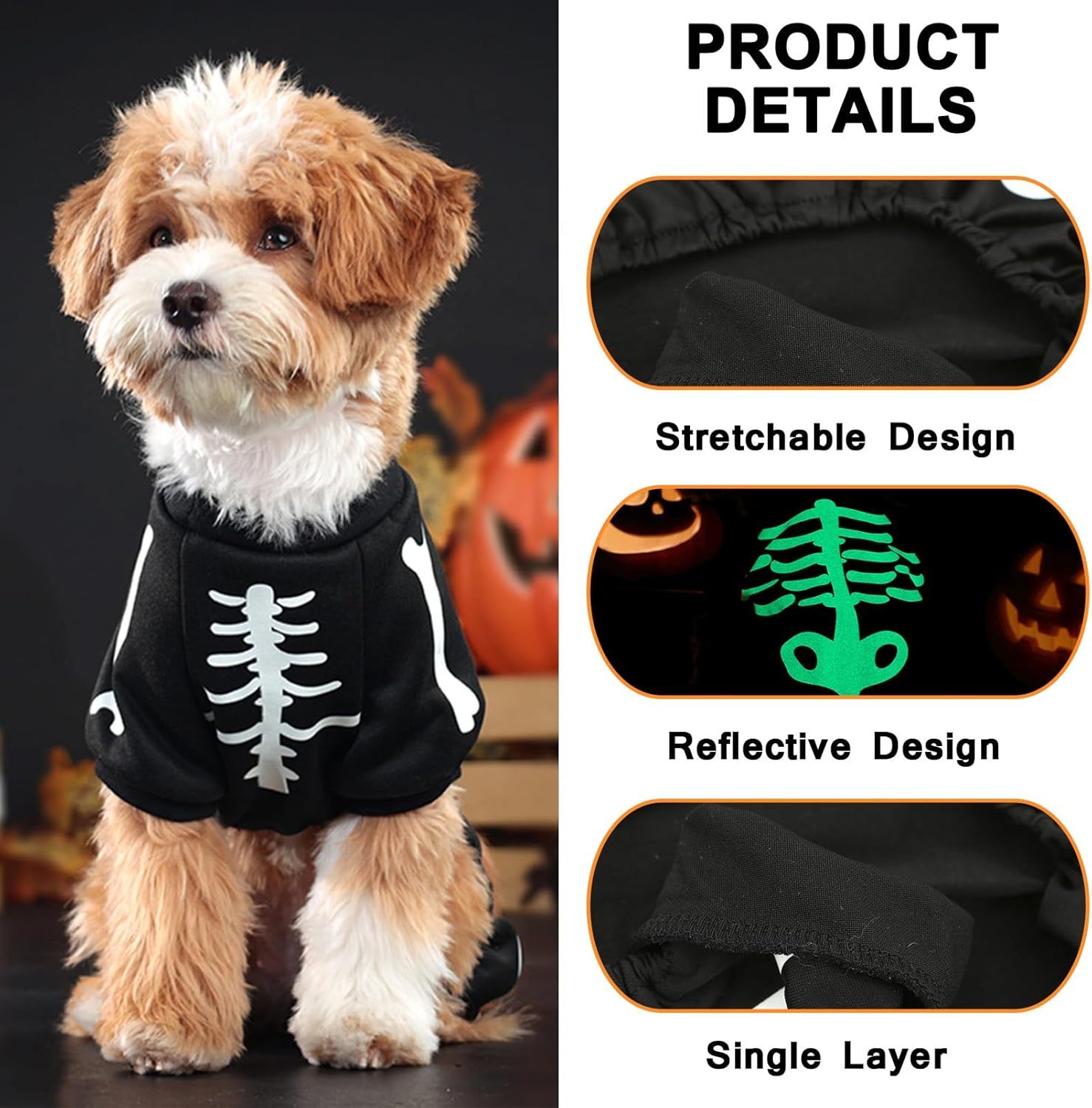 Dog Skeleton Glow-In-The-Dark Halloween Jumpsuit