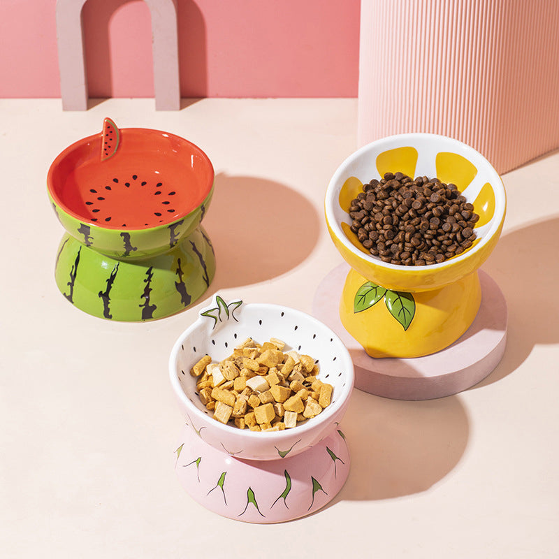 Fruit-Themed Ceramic Cat Bowls