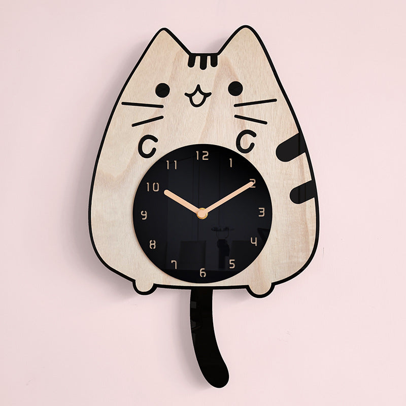 3D Wooden Kitty Clock