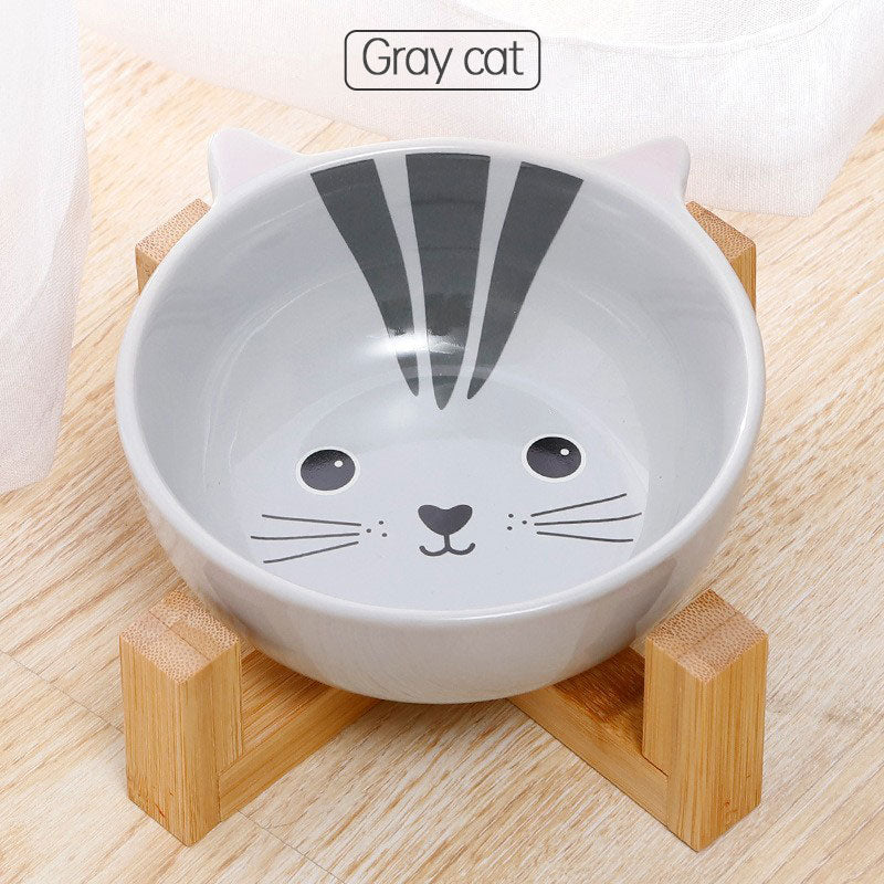Custom Ceramic Pet Bowl with Bamboo Wooden Frame
