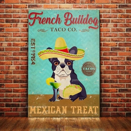 Decorative Metal Dog Posters: French Bulldog Series