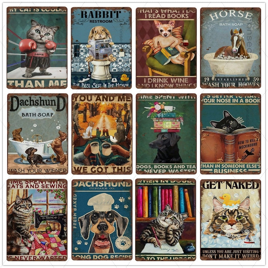 Decorative Metal Dog & Cat Posters: Humor Series #1